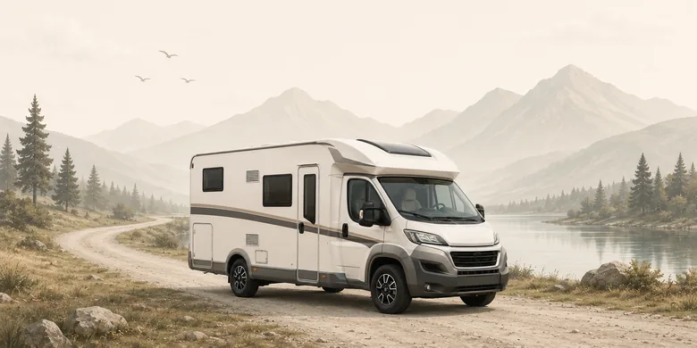 Wohnmobil an einem Bergsee